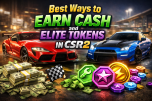 CSR2 gameplay showing cash and elite token farming methods